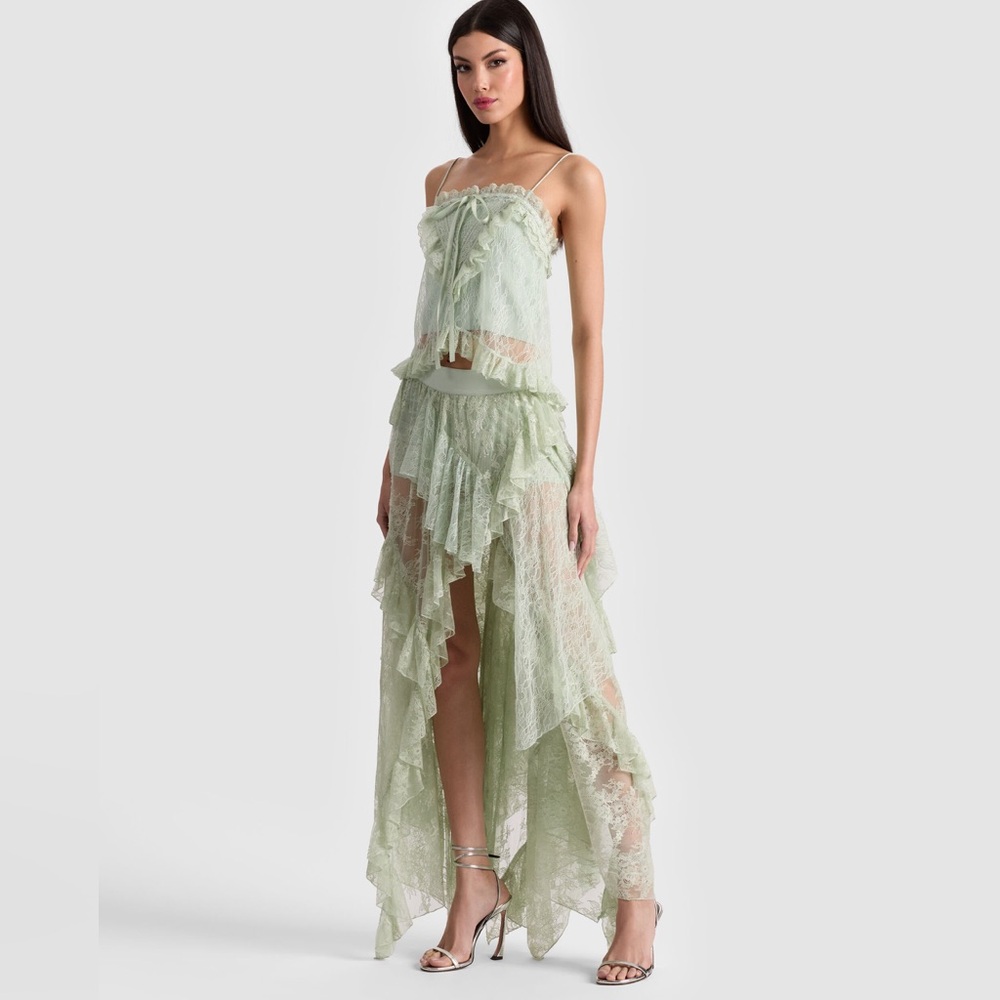 Alice + Olivia Karys Mixed Media Skirt In Green Tea - Picture 7 of 12